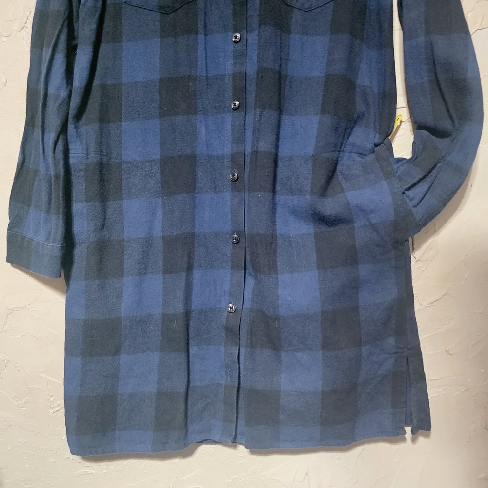 VANS Navy Blue Black Buffalo Plaid Flannel Button Down Tunic Shirt Dress Pockets - Picture 4 of 11